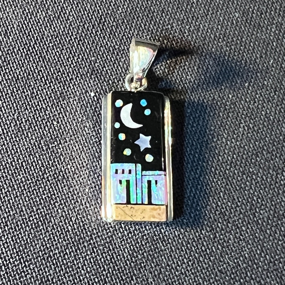 Navajo galaxy Onyx Multistone Inlay Sterling Silver Pendant